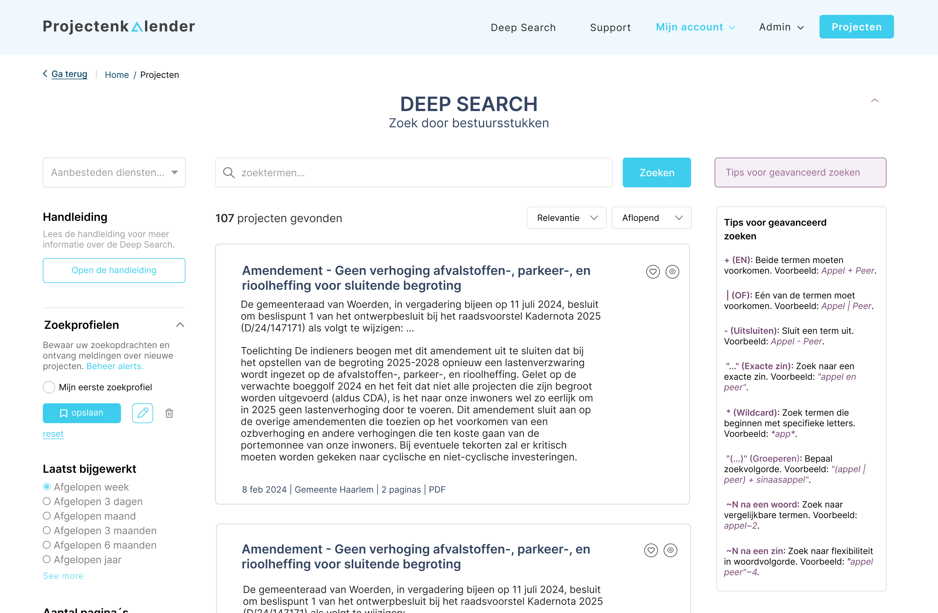 Deep Search scherm